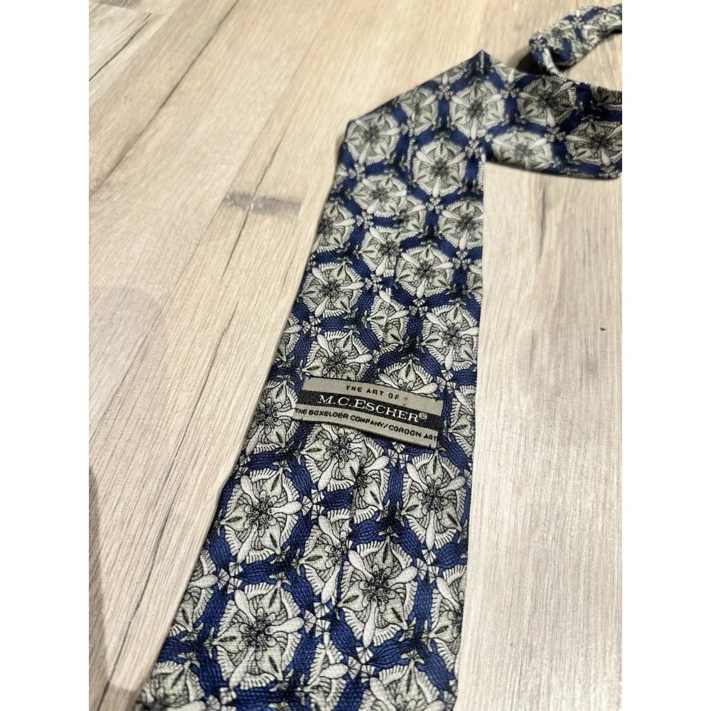The Art of M.C. Escher 100% Silk Blue/Gray Geometric Woven Classic Men's Tie